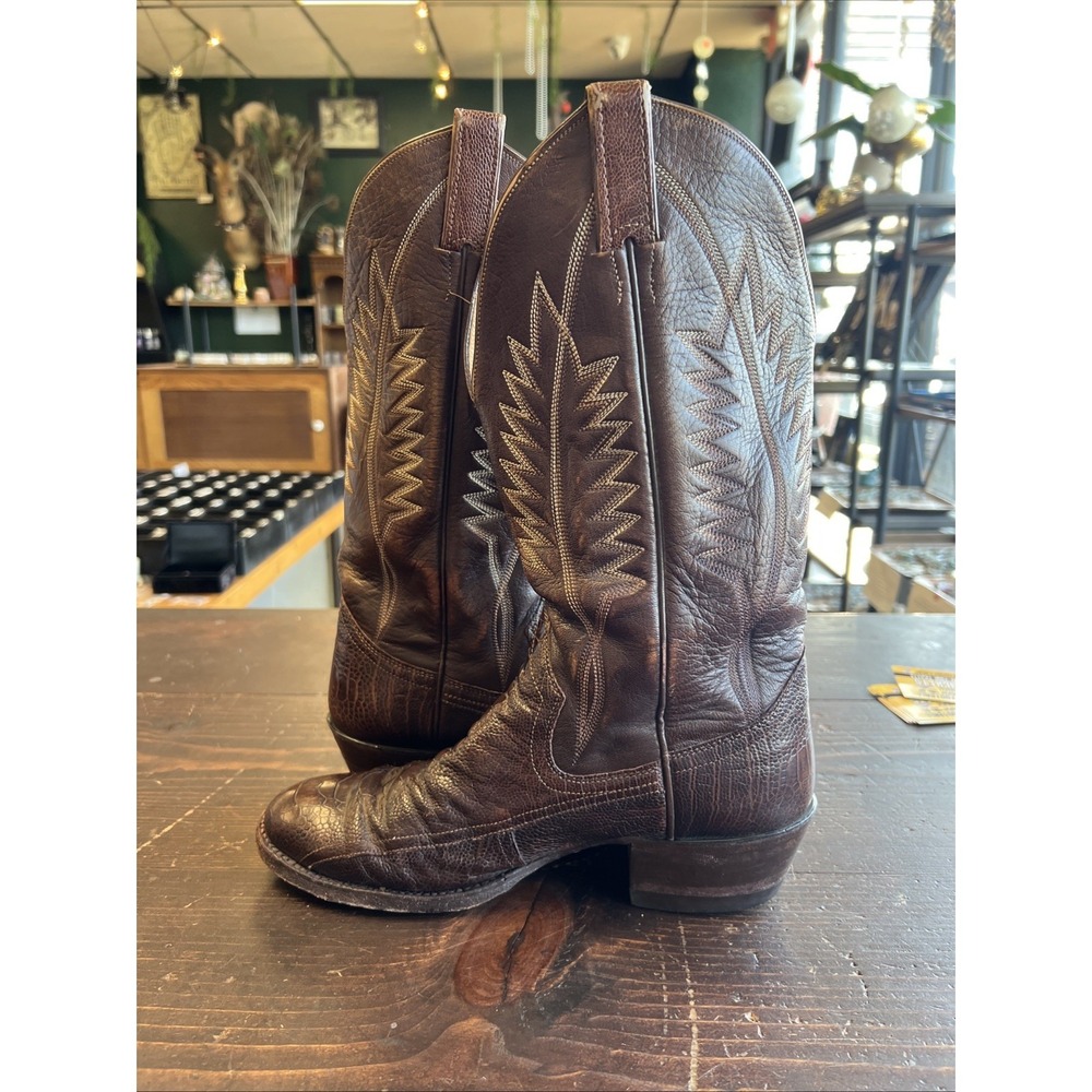 Panhandle Slim Brown Cowboy Boots 9.5 B Mexico Vintage Western Ostrich Leg - Picture 13 of 13